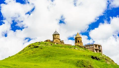 Gergeti Trinity Church - Tsminda Sameba - near the village of Gergeti in Georgia Stock Photos