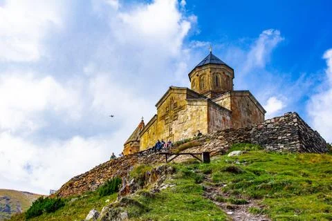 Gergeti Trinity Church Tsminda Sameba, Holy Trinity Church near the village o Stock Photos