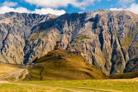 Gergeti Trinity Church (Tsminda Sameba), Mount Kazbegi Stock Photos