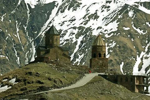 Gergeti Trinity Church (Tsminda Sameba), Holy Trinity Church near the villa.. Stock Photos