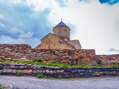 Gergeti Trinity Church Tsminda Sameba , Holy Trinity Church near the village of Stock Photos