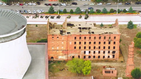 Gerhardt mill ruins and museum panorama in Volgograd Stock Footage 337008748