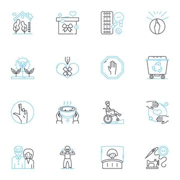 Geriatric care linear icons set. Aging, Elderly, Dementia, Alzheimer's Stock Illustration