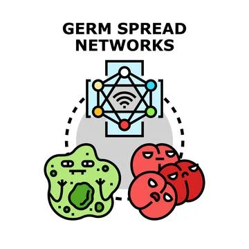 Germ spread networks connecting pathogenic microorganisms Illustration