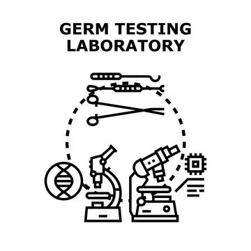 Germ testing laboratory with microscopes for medical research Stock Illustration
