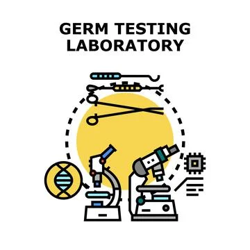 Germ testing laboratory with microscopes for medical research Stock Illustration