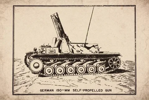 German 150-MM Self-Propelled Gun Armored Artillery Technical Illustration D.. Stock Illustration