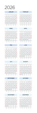 German 2026 Vertical 2x6 Grid Modern Annual Calendar Poster Corporate Yearly Pla 스톡 일러스트