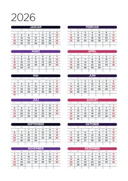 German 2026 Vertical 2x6 Grid Geometric Yearly Calendar Layout Modern Annual Bus Stock Illustration