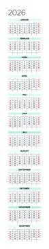 German 2026 Vertical Linear Grid Clean Business Calendar Poster Annual Yearly Sc Stock Illustration