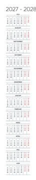 German 2027-2028 Vertical Linear Grid Executive Progress Tracking Calendar Minim Illustration