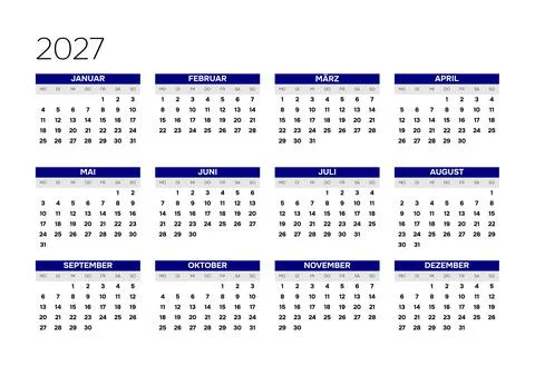 German 2027 Horizontal 4x3 Grid Yearly Calendar Template Minimalist Corporate An イラスト素材