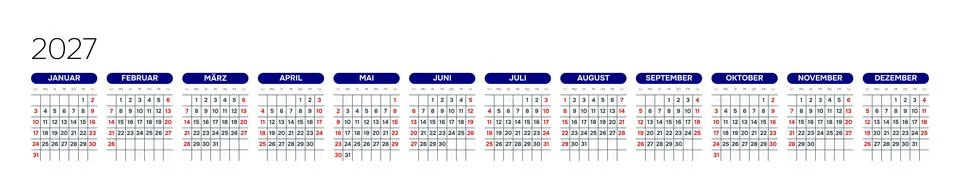 German 2027 Horizontal Linear Grid Executive Progress Tracking Calendar Min.. Illustration