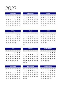 German 2027 Vertical 3x4 Grid Simple Yearly Calendar Grid Professional Annual Of イラスト素材