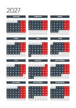 German 2027 Vertical 3x4 Grid Blank Yearly Planner Sheet Clean Corporate Annual Stock Illustration