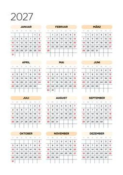 German 2027 Vertical 3x4 Grid Minimalist Architectural Grid Calendar Swiss .. Stock-Illustration