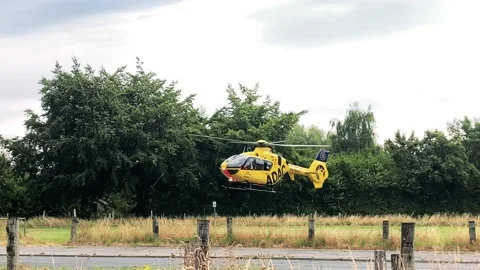 German  ADAC rescue helicopter taking off Stock Footage 201877350