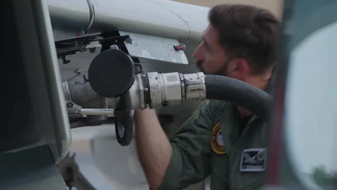 German Air Force crew refueling Eurofighter Video stock 330139033