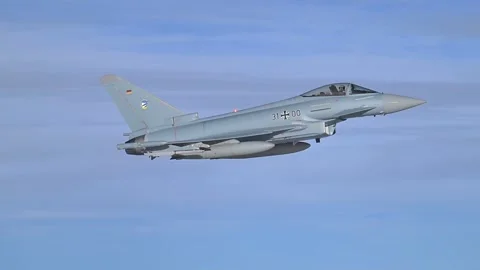 German Air Force Eurofighter EF-2000 Typhooon in flight Stock Footage 292778047
