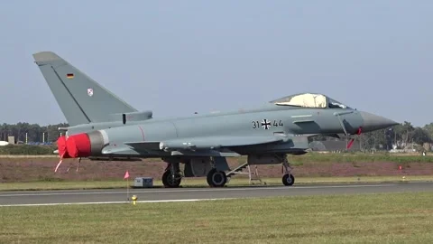 German air force's luftwaffe eurofighter typhoon parked airbase belgium design Stock Footage 289294342