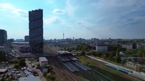 German Amazon headquarters Tower. Best aerial view flight drone Stock Footage 314248648