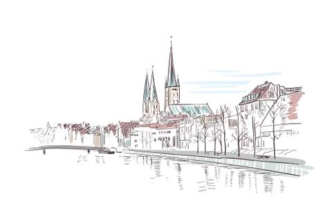 German antient city view vector sketch illustration Stock Illustration