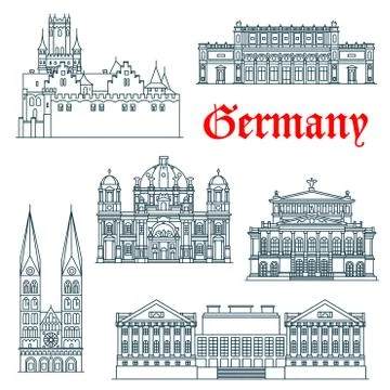 German architectural landmarks icon in thin lines Ilustración de archivo