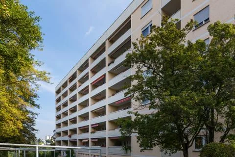 German Architecture Apartment Building Complex Modern Balconies Expensive Stock Photos