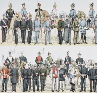 German Army And Cavalry Uniforms At The Turn Of The 20Th Century. From Enciclope Stock Photos