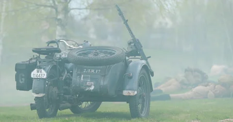 German Army Motorcycle With Sidecar Armed Machine Gun Mg 34 After Battle Video stock 280746818