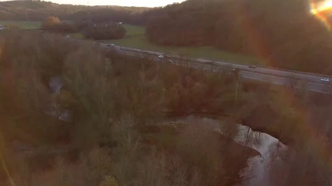 German Autobahn With River Stock Footage 100788673