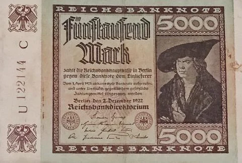 German Banknote 5000 Marks Dated, 2nd December 1922 Stock Photos