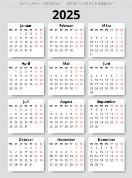 German calendar 2025: year in vector illustration Stock Illustration