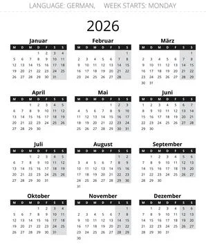 German calendar for 2026. Vector year illustration Germany Stock Illustration