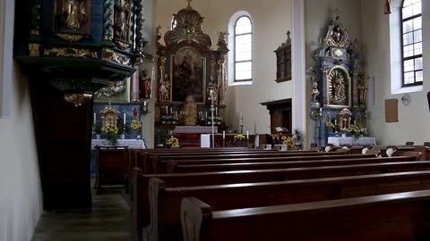German catholic church empty rows dolly Stock Footage 71204796