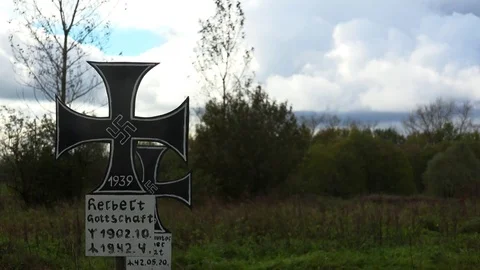 German cemetery. The Second World War. Military historical reconstruction. 4K. Stock Footage 72035091