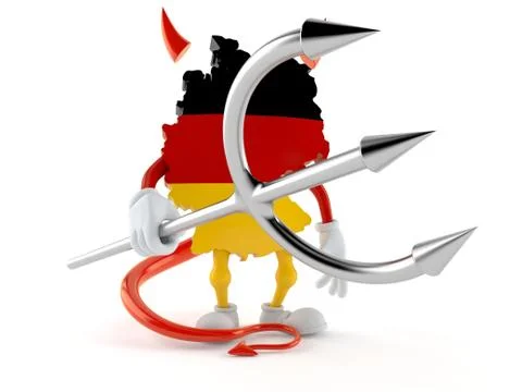 German character with devil horns and pitchfork Stock Illustration