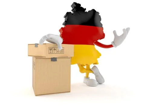 German character with stack of boxes Stock Illustration