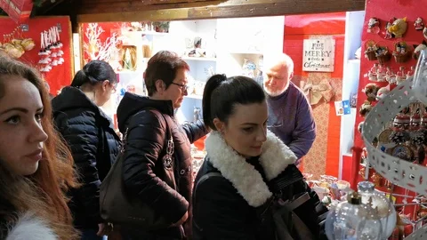 German Christmas Market Sofia 9 Shop Decorations Stock Footage 122277567