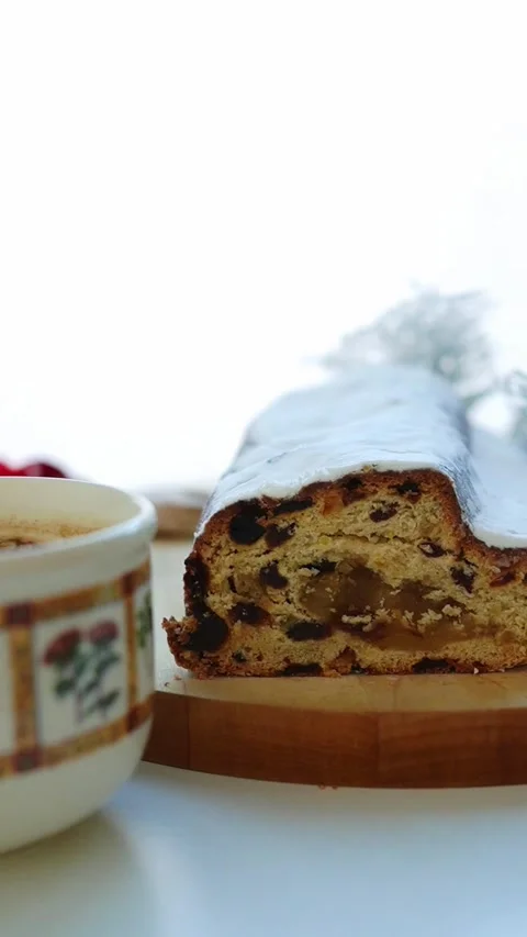 German Christmas Traditional Bread: Stollen Stock Footage 322133437