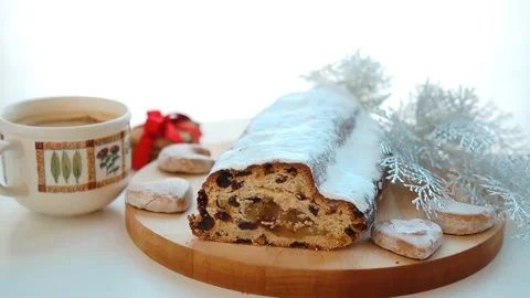German Christmas Traditional Bread: Stollen Stock Footage 322133438