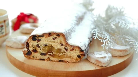 German Christmas Traditional Bread: Stollen Stock Footage 322133441