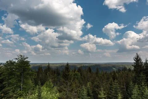 German countryside with forests, fields and meadows Stock Photos