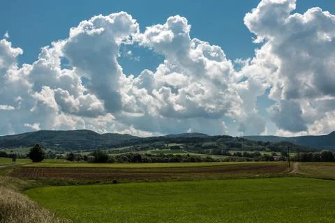 German countryside with forests, fields and meadows Stock Photos