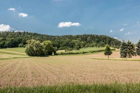 German countryside with forests, fields and meadows Stock-Fotos