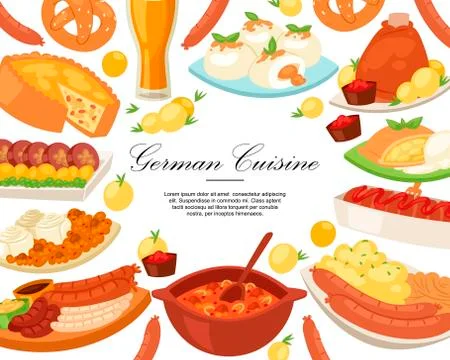 German cuisine background banner vector illustration. Traditional food in Stock Illustration