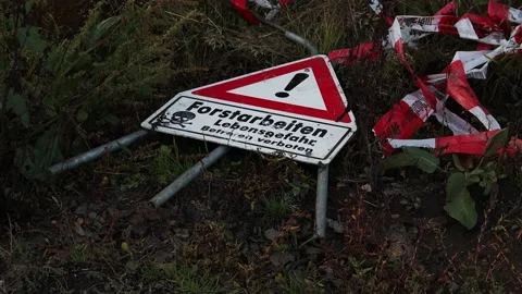 German danger forestry sign in a forest 4k 30fps video Stock-Footage 219217592