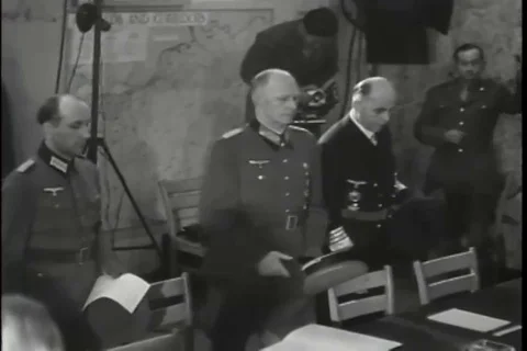 German delegations signs the surrender document - 1945-1946 스톡 동영상 93843721