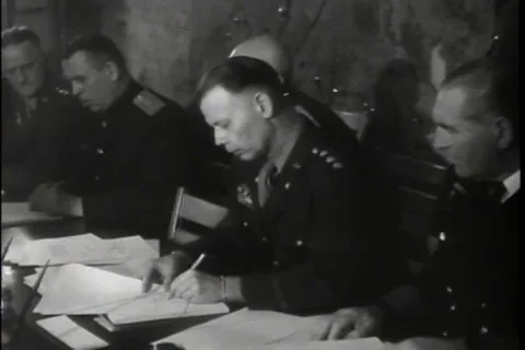 German delegations signs the surrender document - 1945-1946 스톡 동영상 93843725