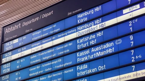 German Deutsche Bahn Digital Display With Departure Board For The Trains Stock Footage 258768081